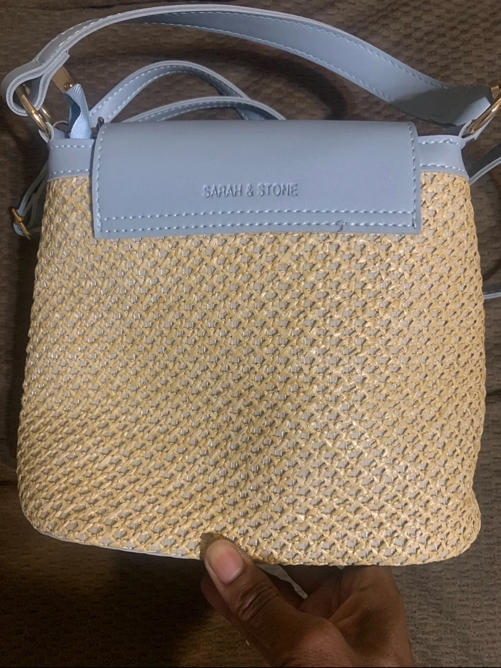 Sarah & Stone The Winona woven straw crossbody bag.